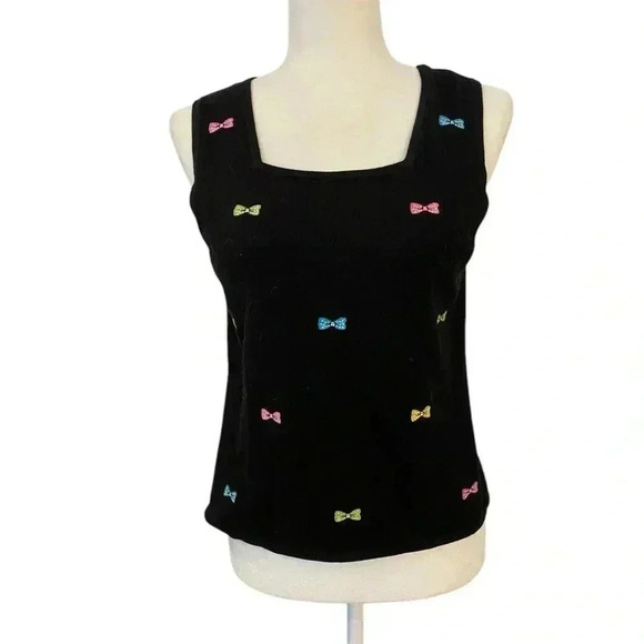 Etoile Womens Vintage Y2k Black Knit Embroidered Tank Top Size Medium Bows - Picture 1 of 5